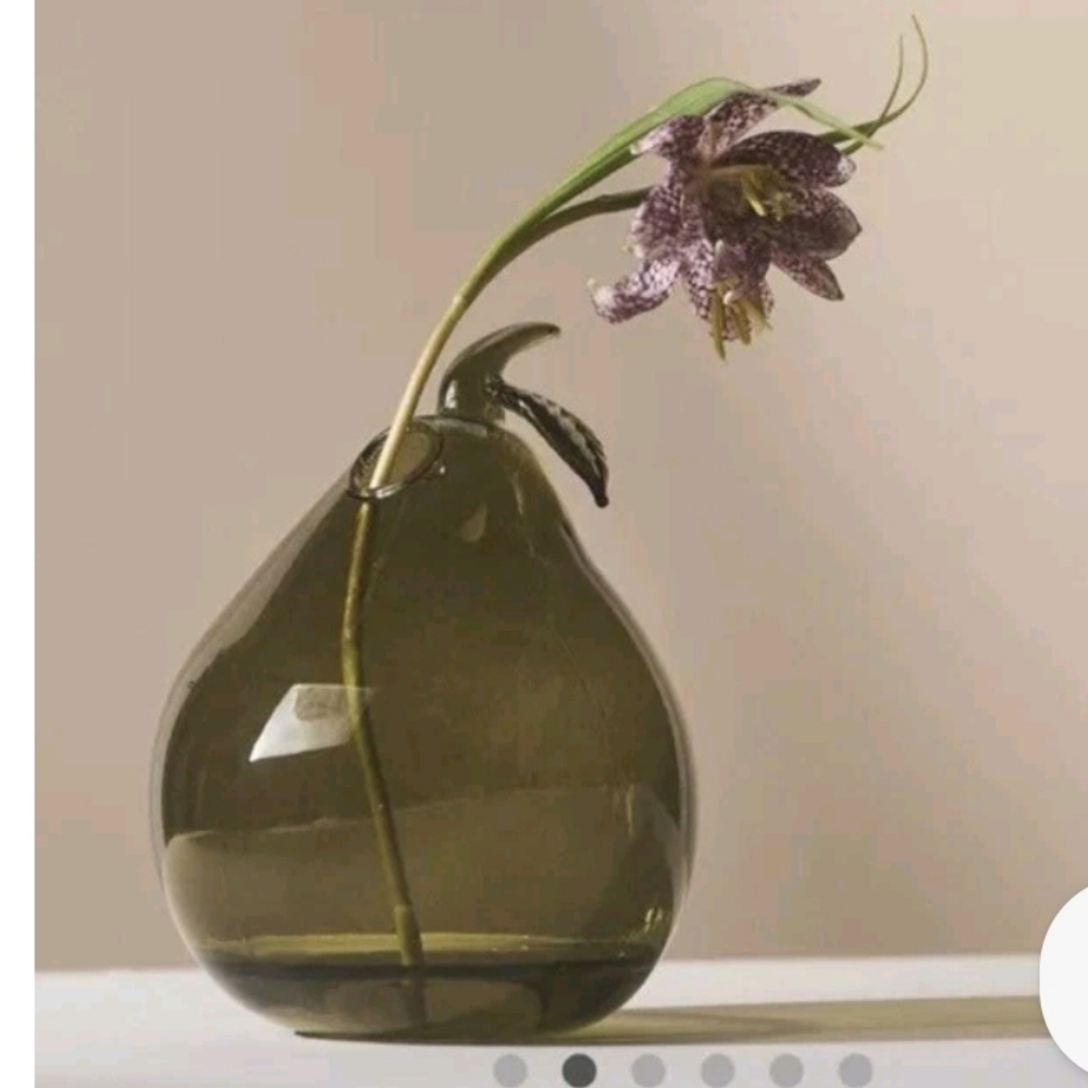 Anthropologie Green Pear Glass Autumn Bud Vase